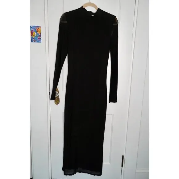 Saunders Mesh Midi Dress Ditzy Floral Red Ruched Sheath Slit Size 10 - Picture 4 of 8